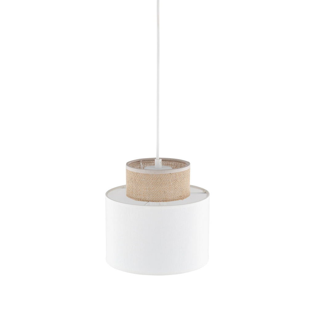 DUO White Linen & Jute Cylinder Pendant Light for Kitchen Island & Dining