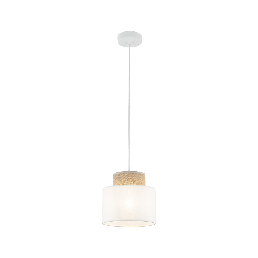 DUO White Linen & Jute Cylinder Pendant Light for Kitchen Island & Dining