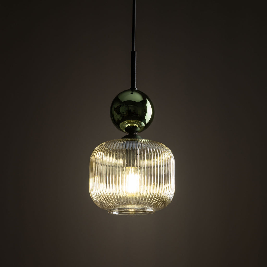 SOPHIA Green & Cognac Ribbed Glass Mini Pendant for Kitchen Island