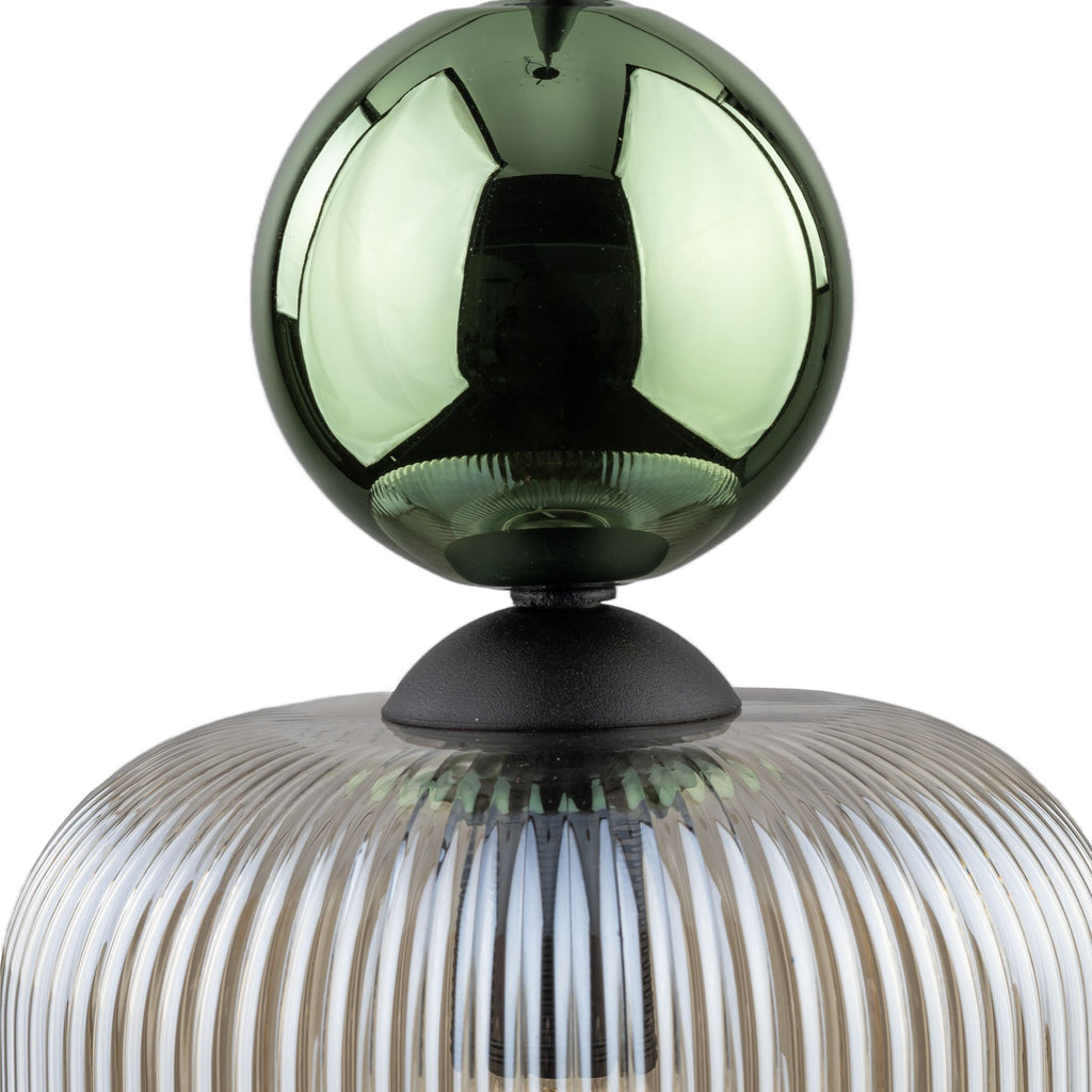 SOPHIA Green & Cognac Ribbed Glass Mini Pendant for Kitchen Island