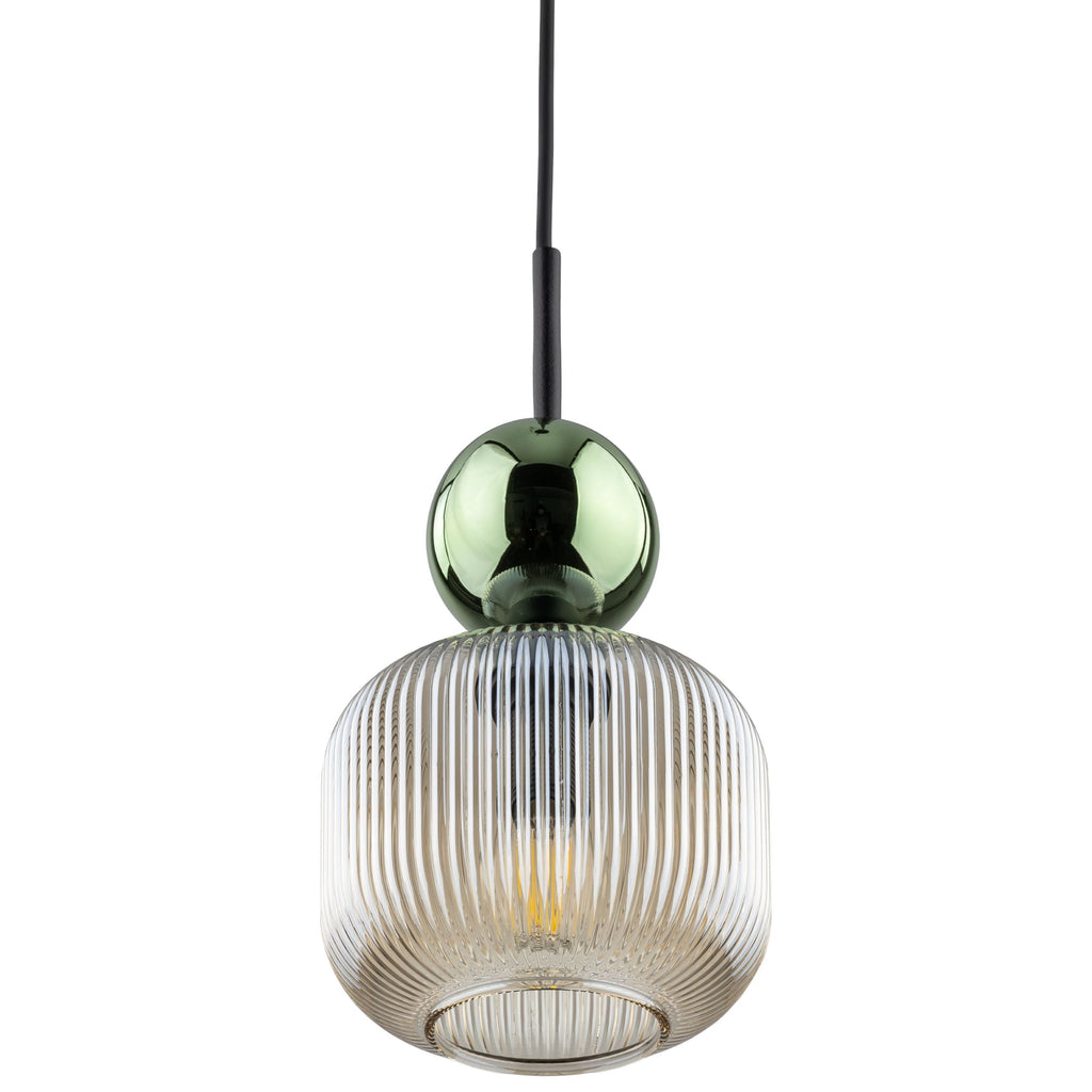 SOPHIA Green & Cognac Ribbed Glass Mini Pendant for Kitchen Island