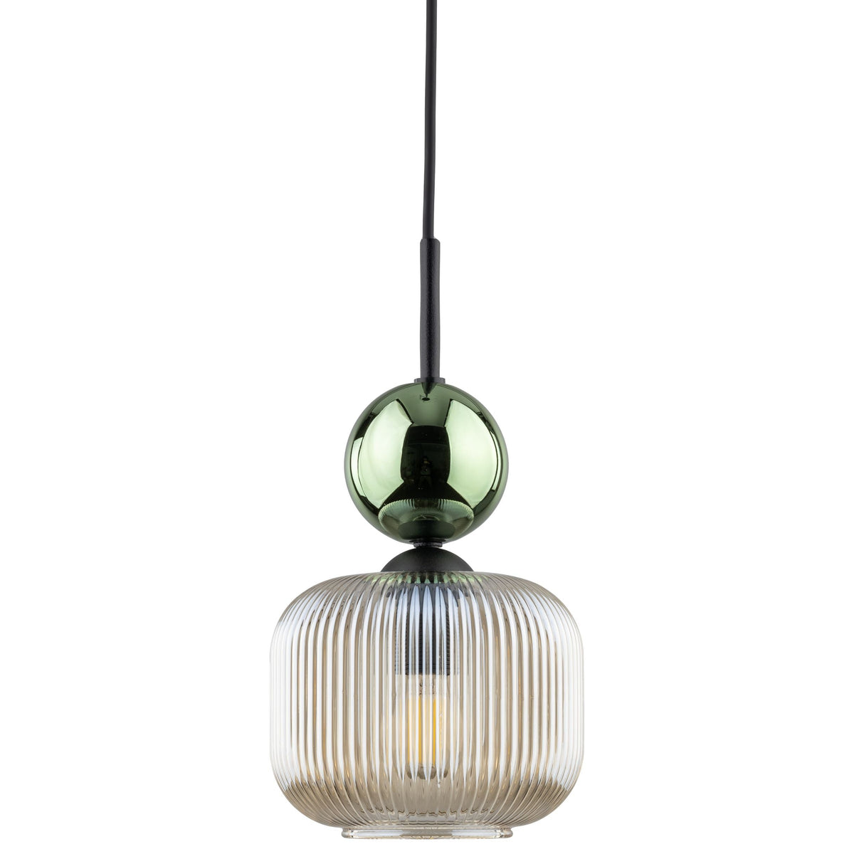 SOPHIA Green & Cognac Ribbed Glass Mini Pendant for Kitchen Island