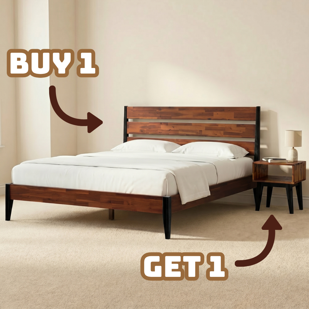 Emery Solid Wood Bed Frame & Nightstand