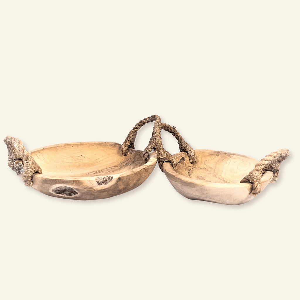 Rustic Teak Bowl and Jute Handles