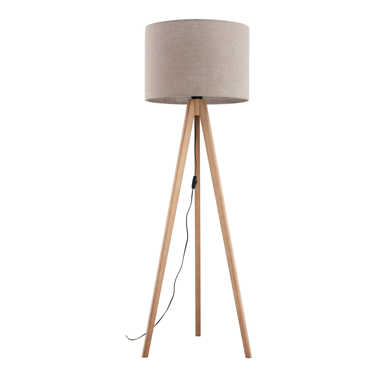 GRAND Pine & Linen Mid-Century Modern Floor Lamp for Living Room, Bedroom & Reading Nook