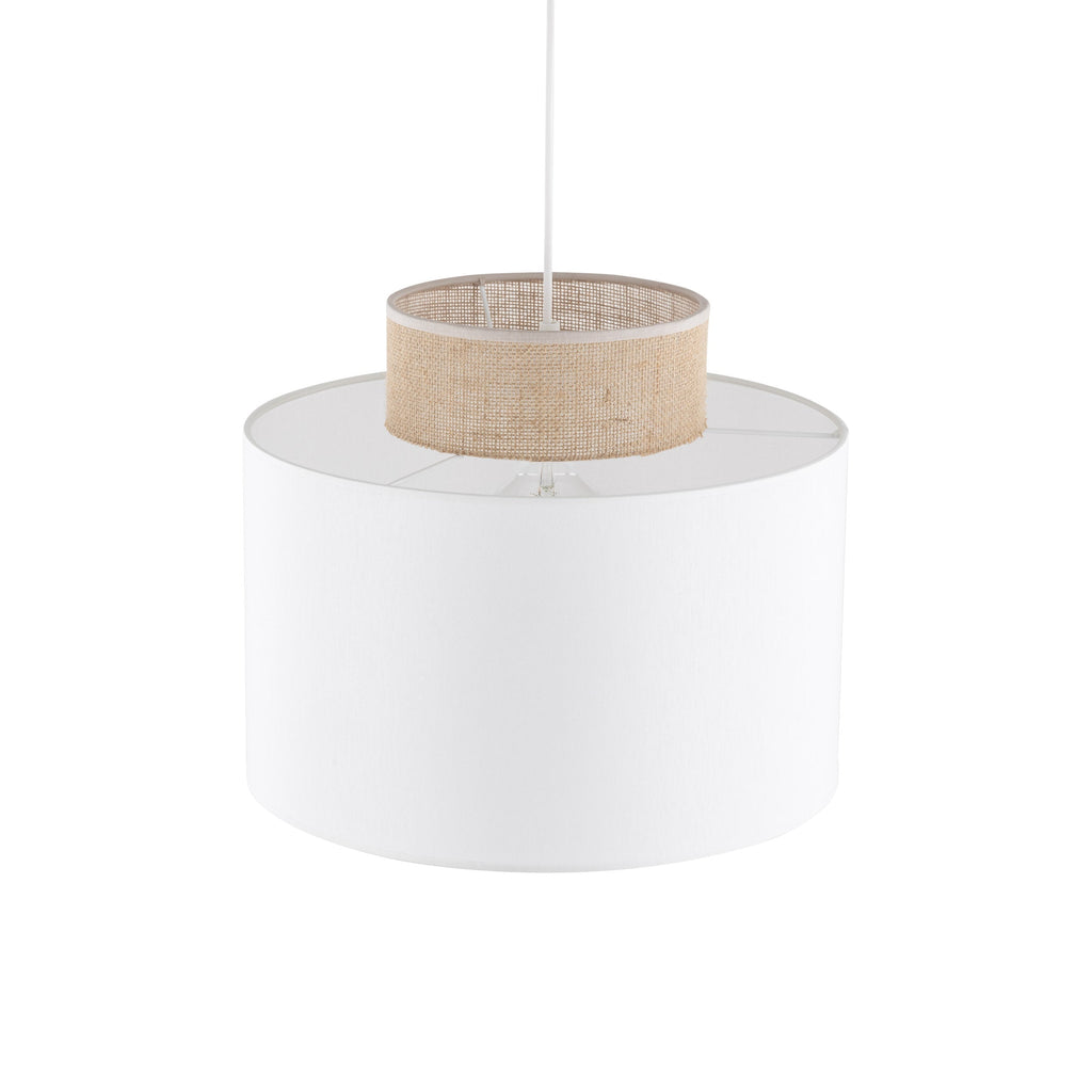 DUO White Linen & Jute Cylinder Pendant Light for Kitchen Island & Dining