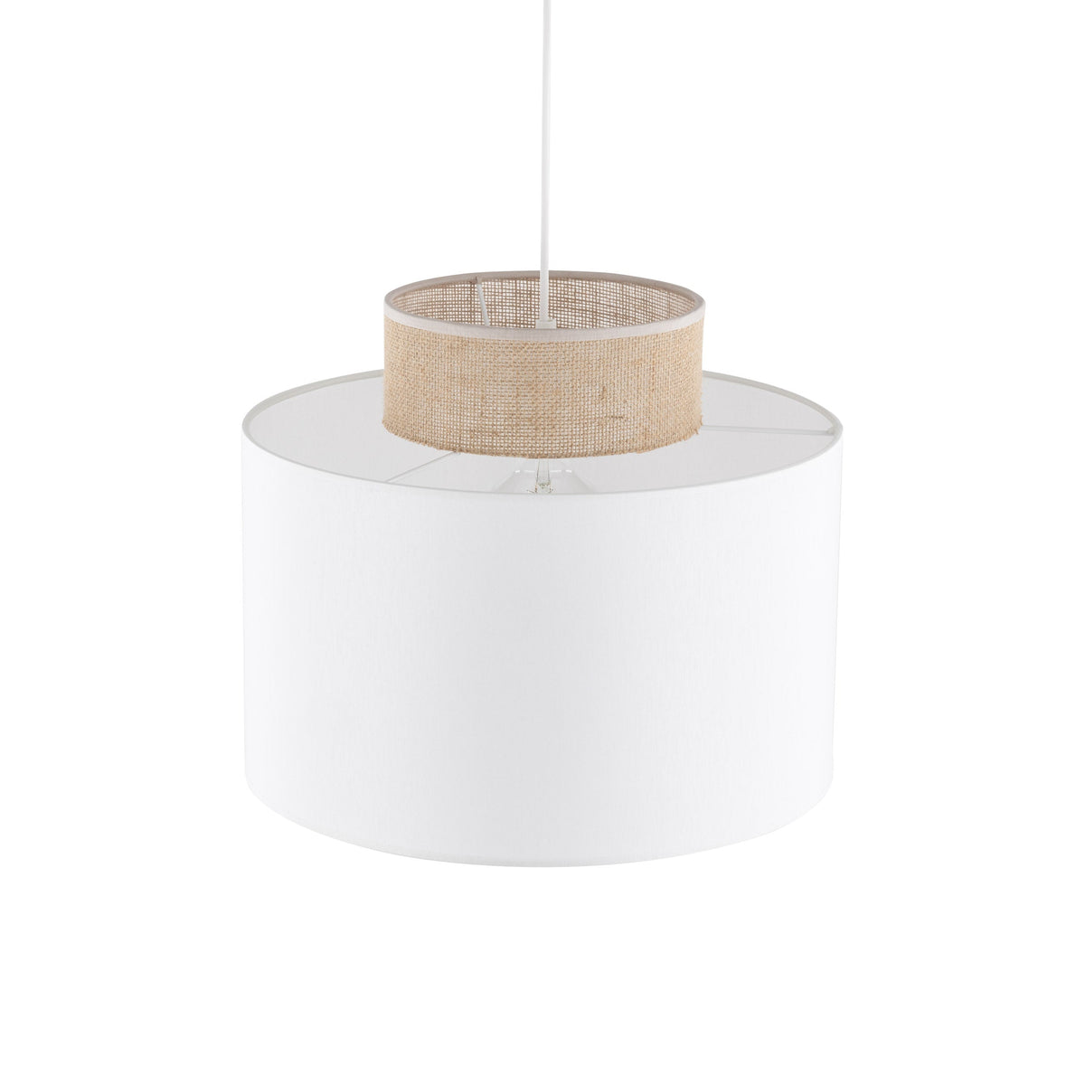 DUO White Linen & Jute Cylinder Pendant Light for Kitchen Island & Dining
