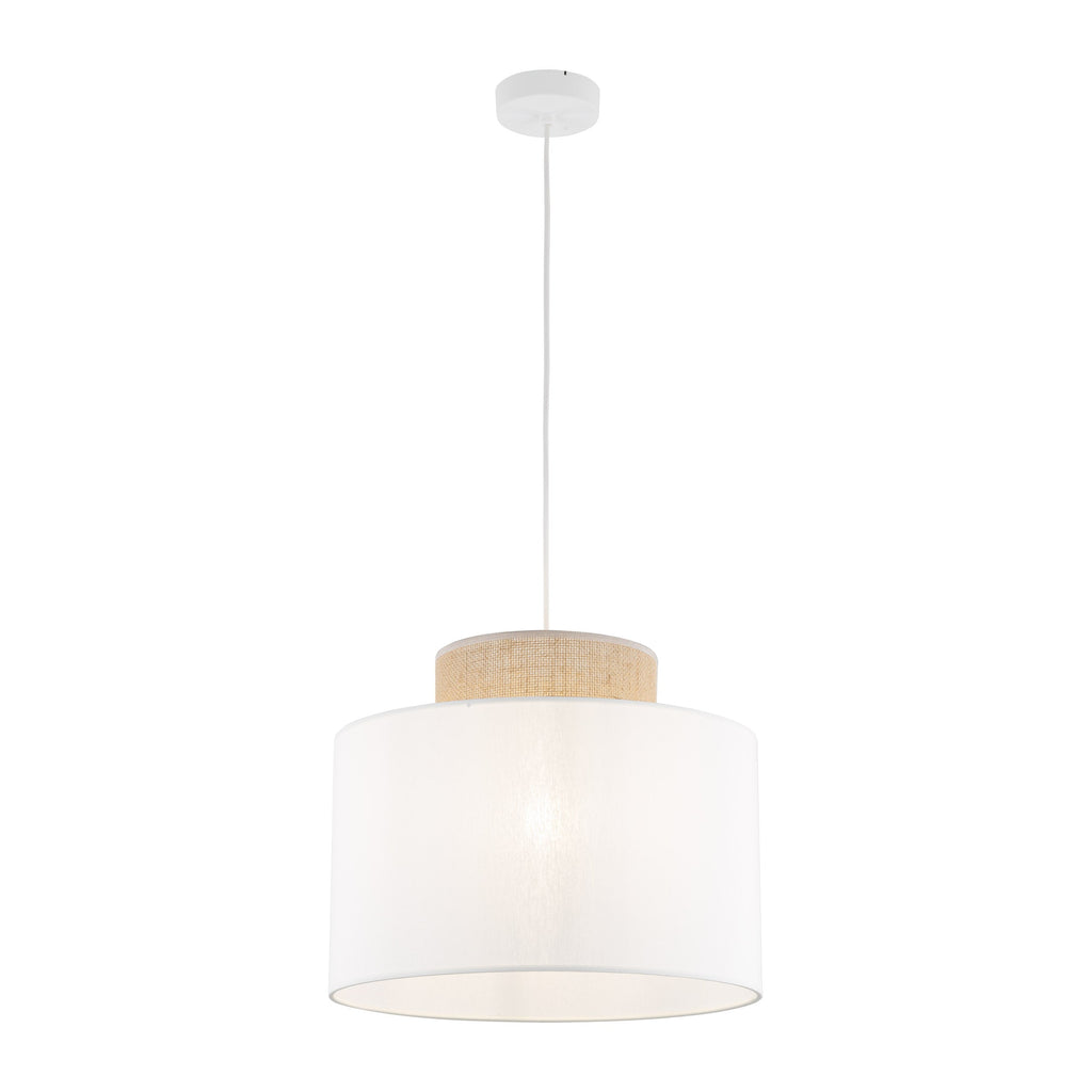 DUO White Linen & Jute Cylinder Pendant Light for Kitchen Island & Dining