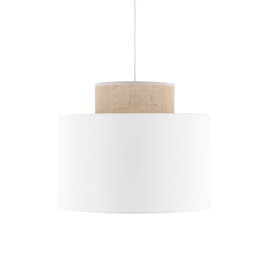DUO White Linen & Jute Cylinder Pendant Light for Kitchen Island & Dining
