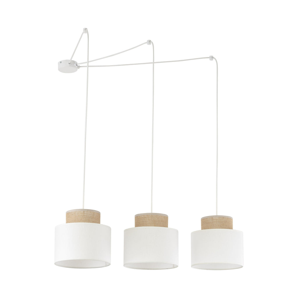 DUO White Linen & Jute Adjustable 3-Light Pendant for Dining Table & Island
