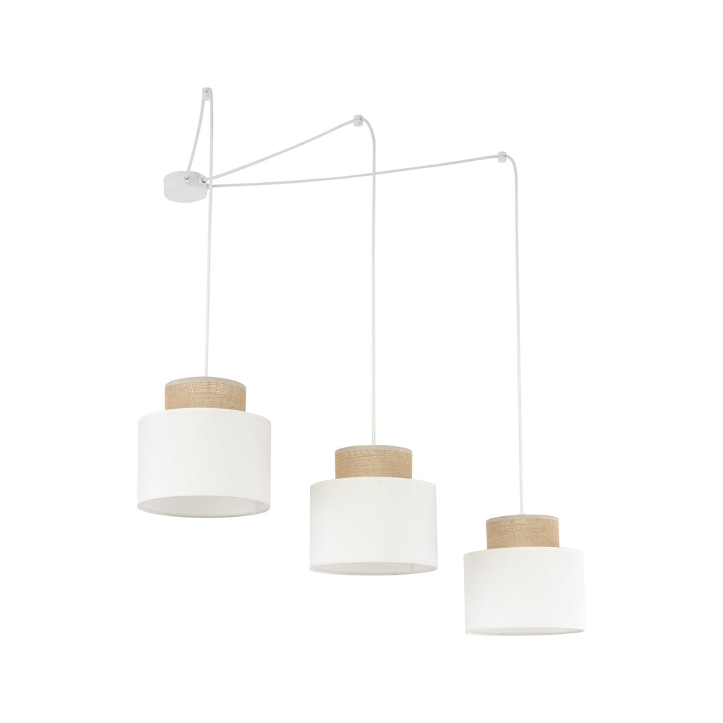 DUO White Linen & Jute Adjustable 3-Light Pendant for Dining Table & Island