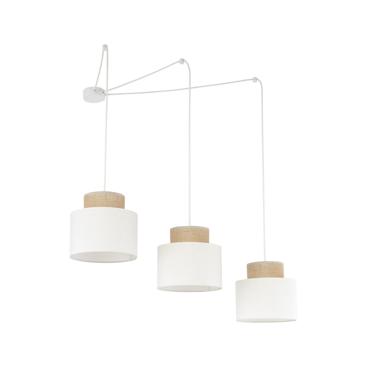 DUO White Linen & Jute Adjustable 3-Light Pendant for Dining Table & Island