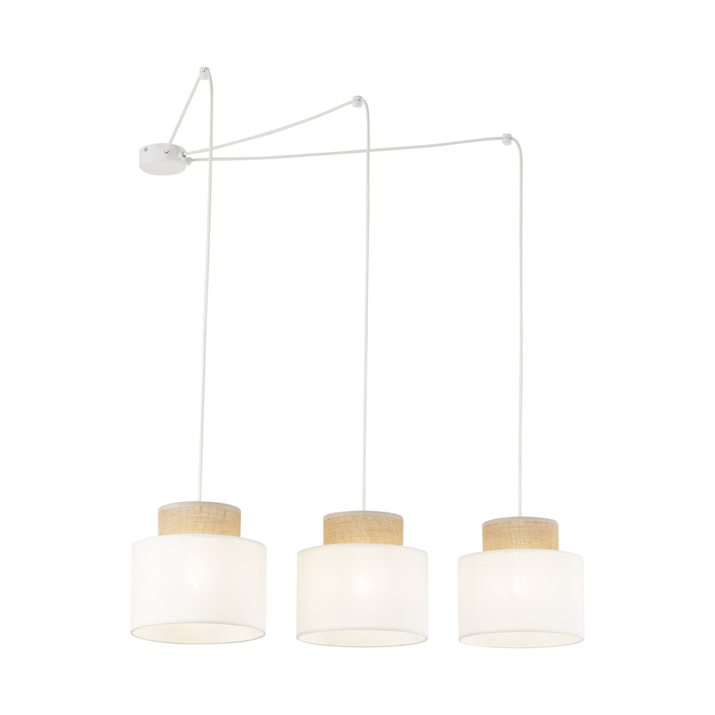 DUO White Linen & Jute Adjustable 3-Light Pendant for Dining Table & Island