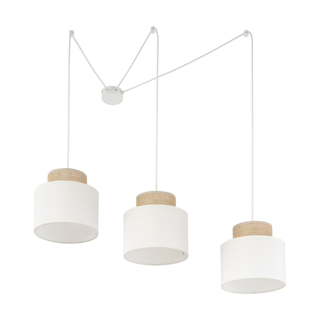 DUO White Linen & Jute Adjustable 3-Light Pendant for Dining Table & Island