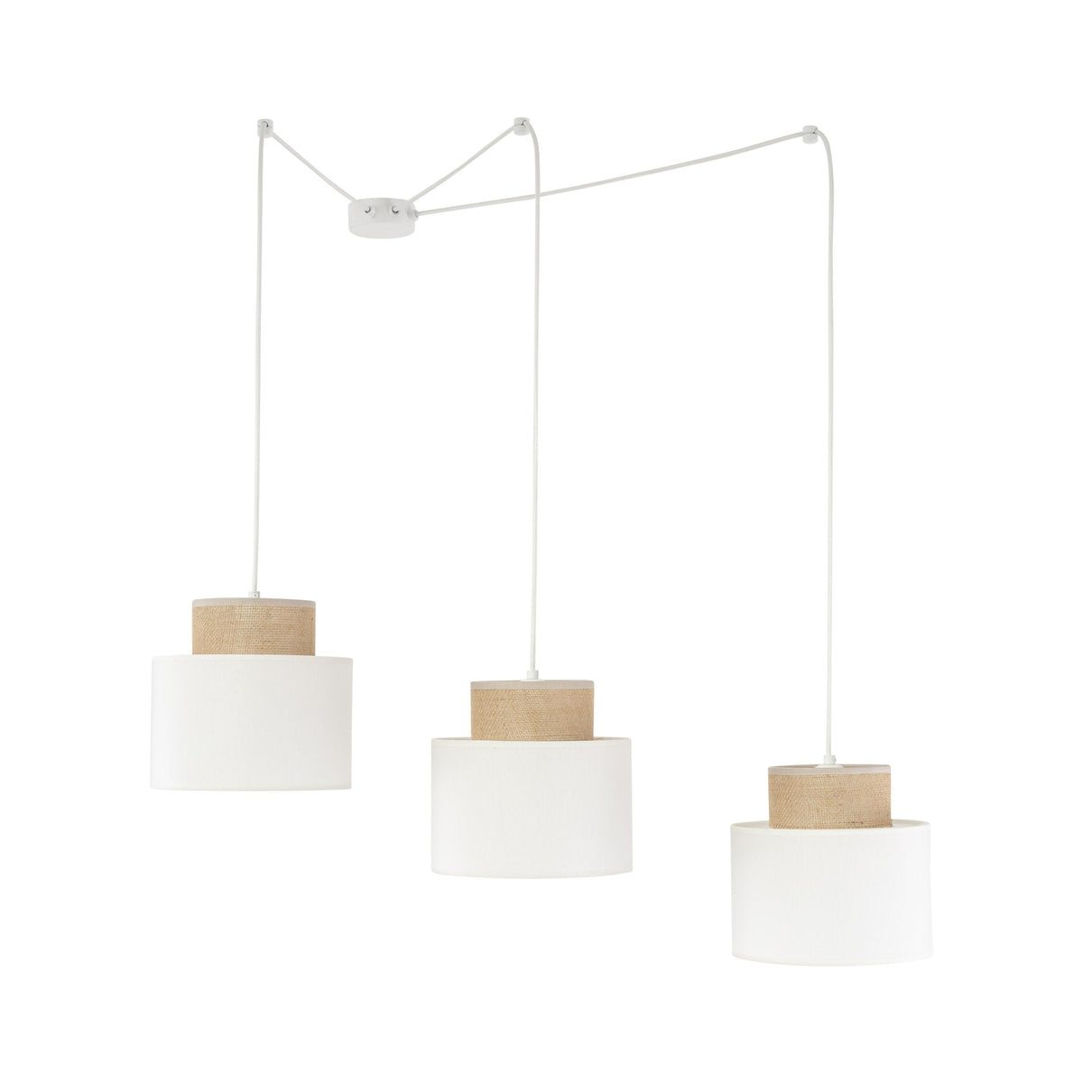 DUO White Linen & Jute Adjustable 3-Light Pendant for Dining Table & Island