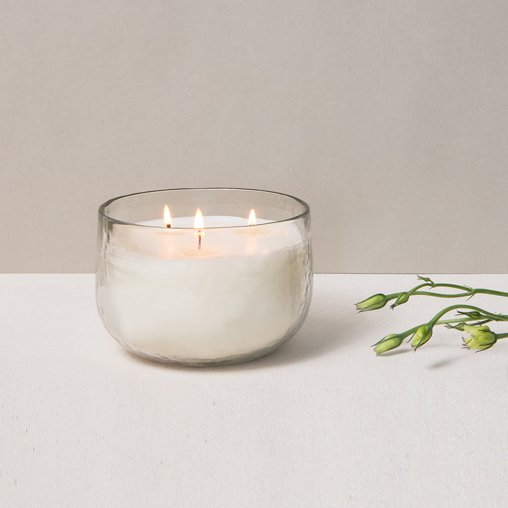 The Pebbled Candle Bowl with a Triple Wick