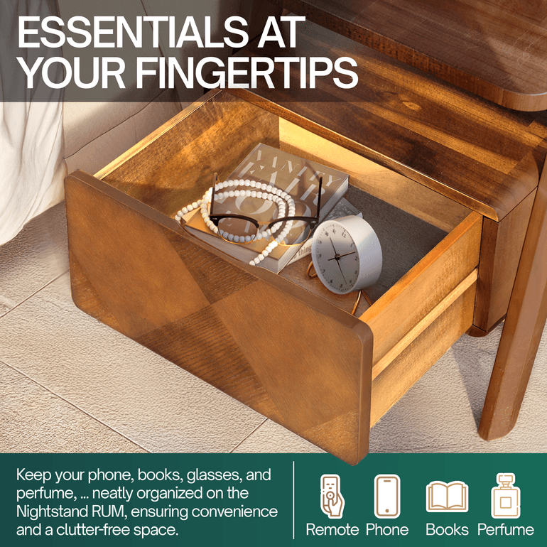 Rum Solid Wood Nightstand
