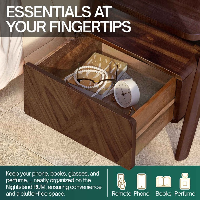 Rum Solid Wood Nightstand