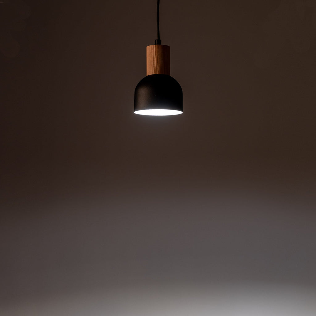 CAIRO Black & Wood Mini Dome Pendant Light for Kitchen Island & Counter