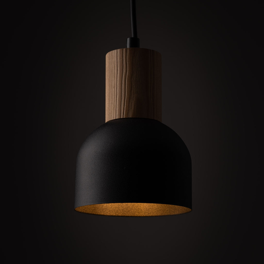 CAIRO Black & Wood Mini Dome Pendant Light for Kitchen Island & Counter