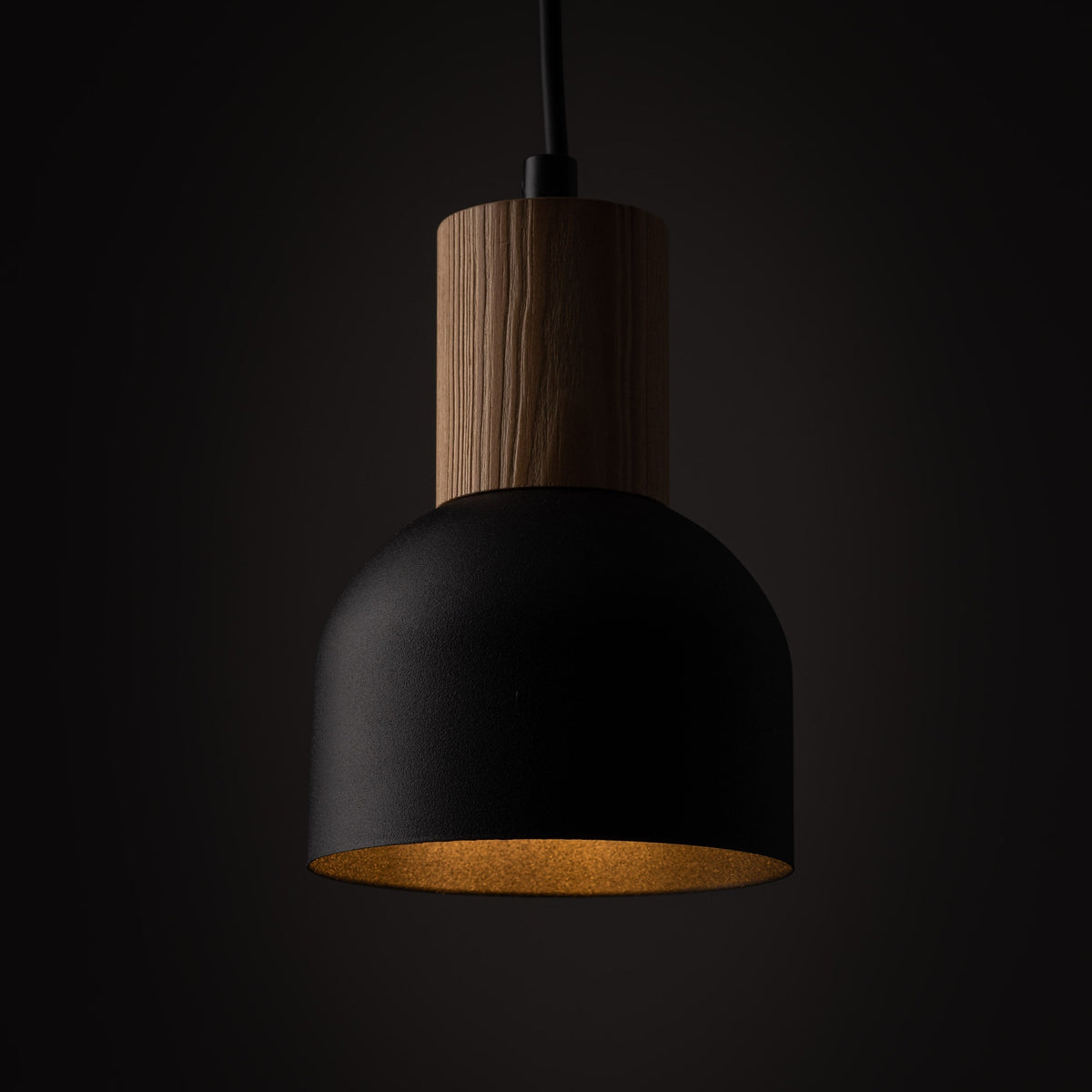 CAIRO Black & Wood Mini Dome Pendant Light for Kitchen Island & Counter