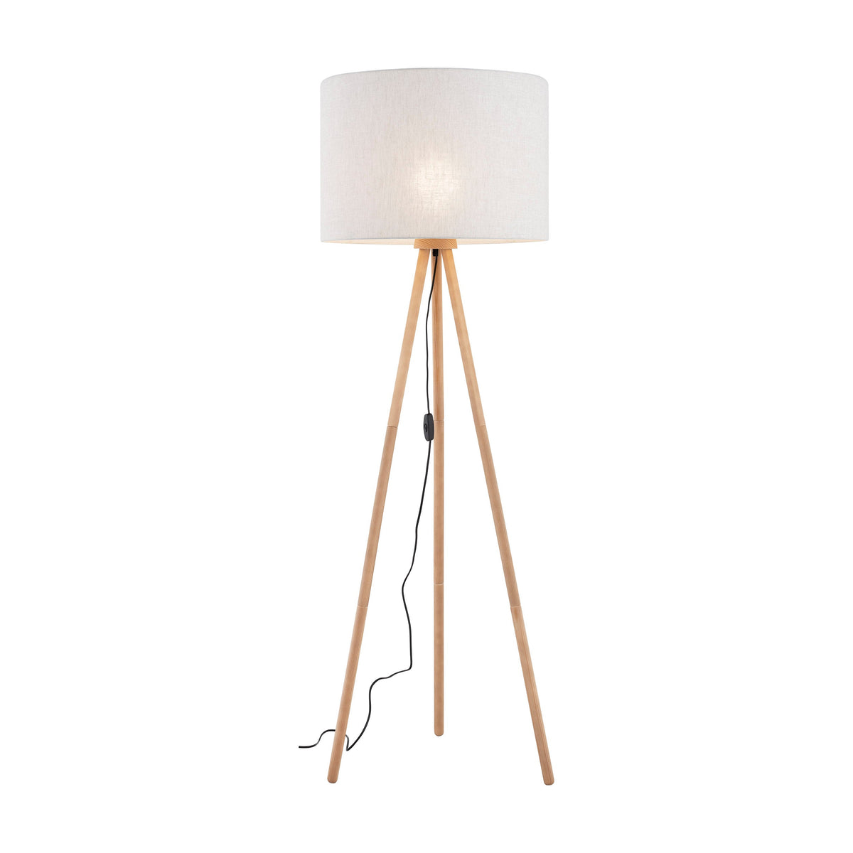 TOKYO Natural Linen & Wood Tripod Floor Lamp for Living Room, Bedroom & Reading Nook