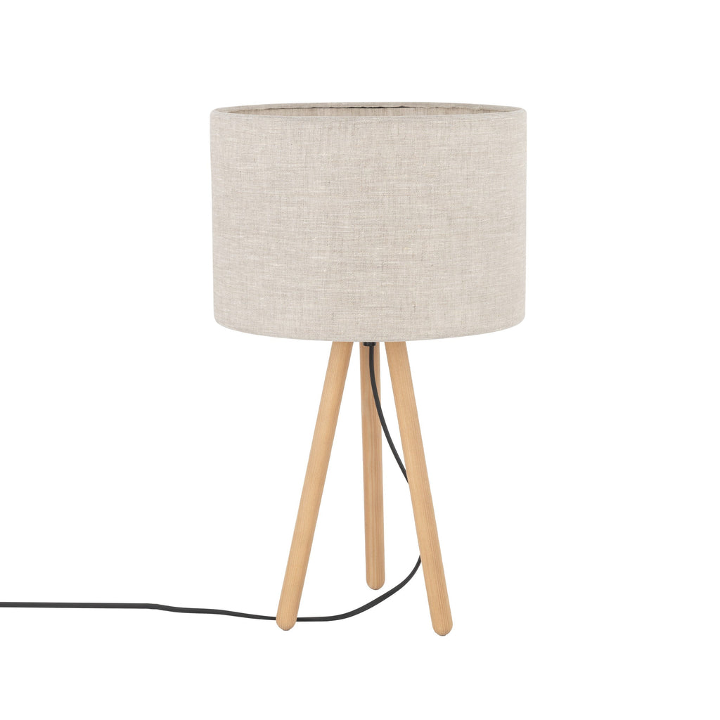 TOKYO Natural Linen & Wood Tripod Table Lamp for Bedroom & Nightstand