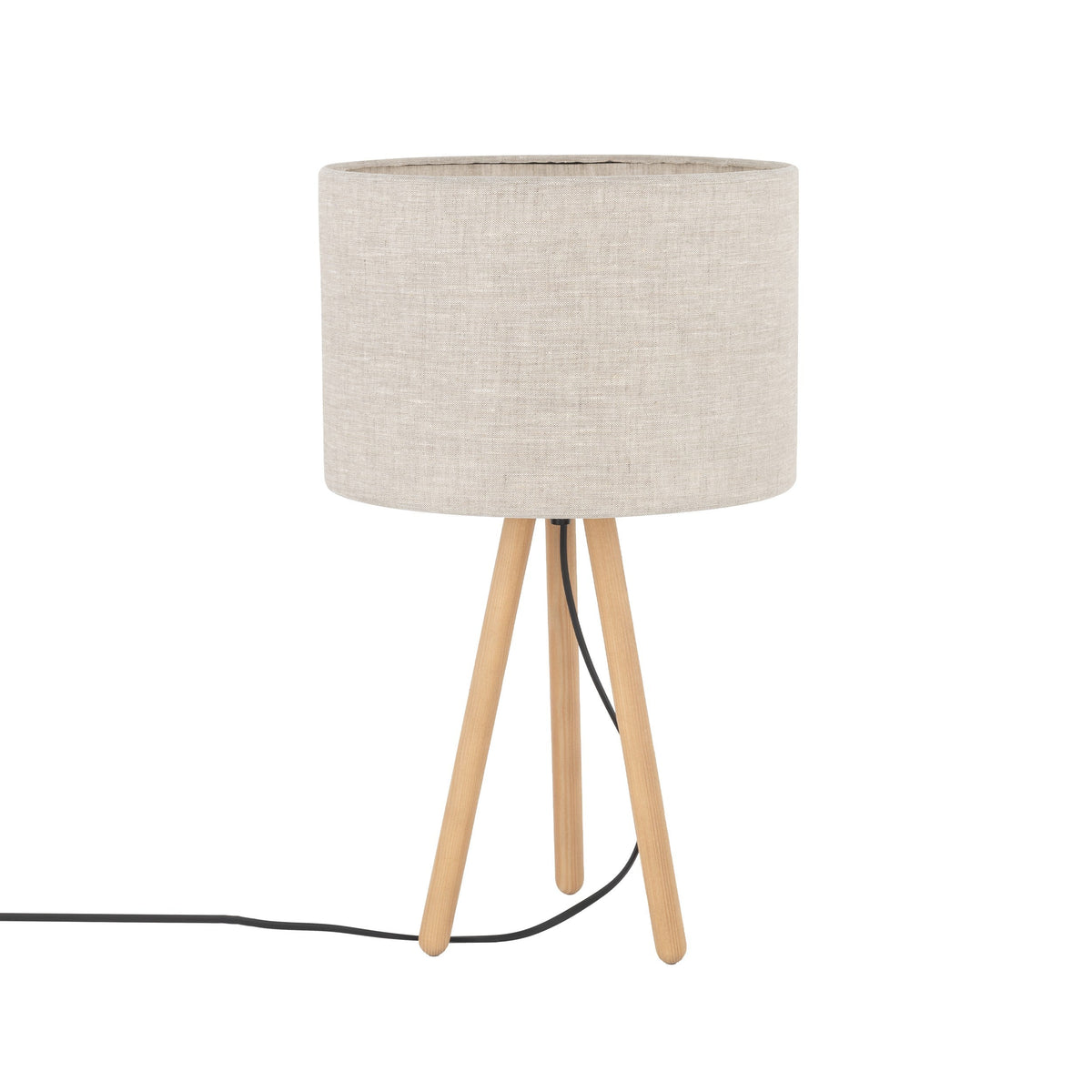 TOKYO Natural Linen & Wood Tripod Table Lamp for Bedroom & Nightstand