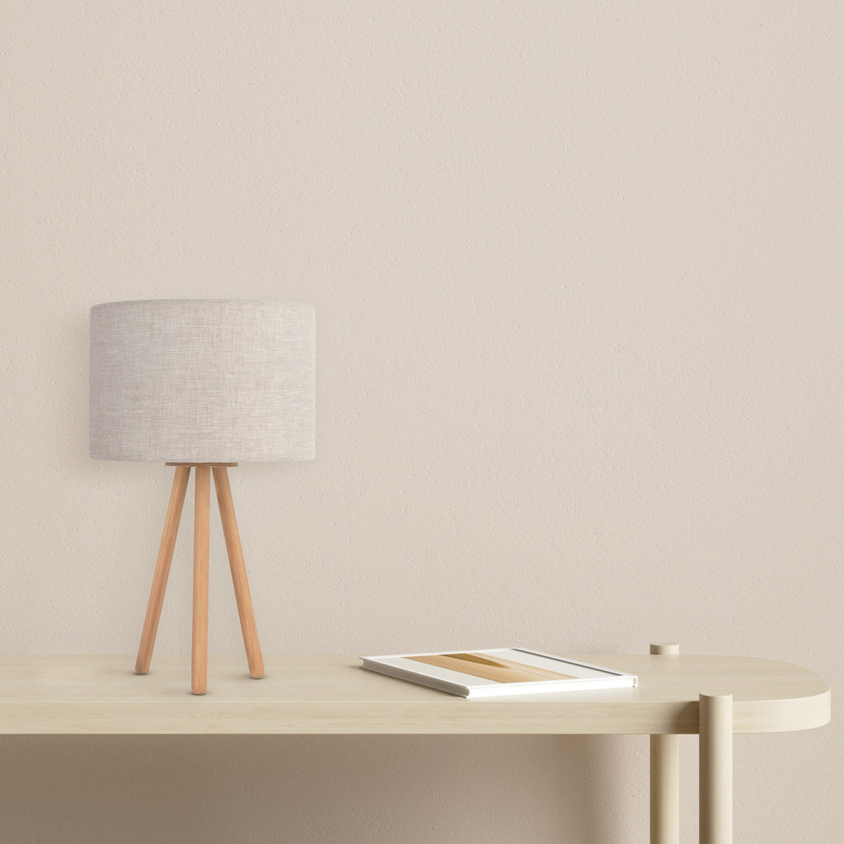 TOKYO Natural Linen & Wood Tripod Table Lamp for Bedroom & Nightstand