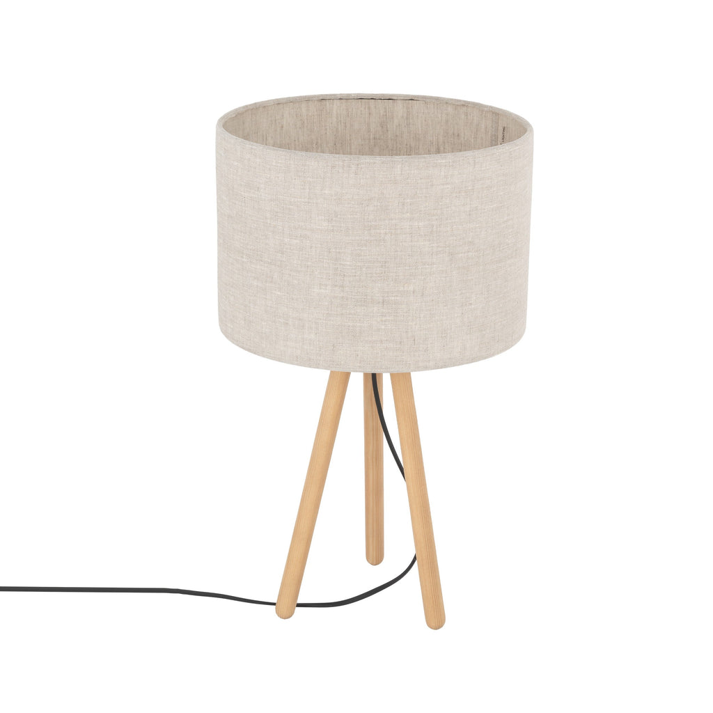 TOKYO Natural Linen & Wood Tripod Table Lamp for Bedroom & Nightstand