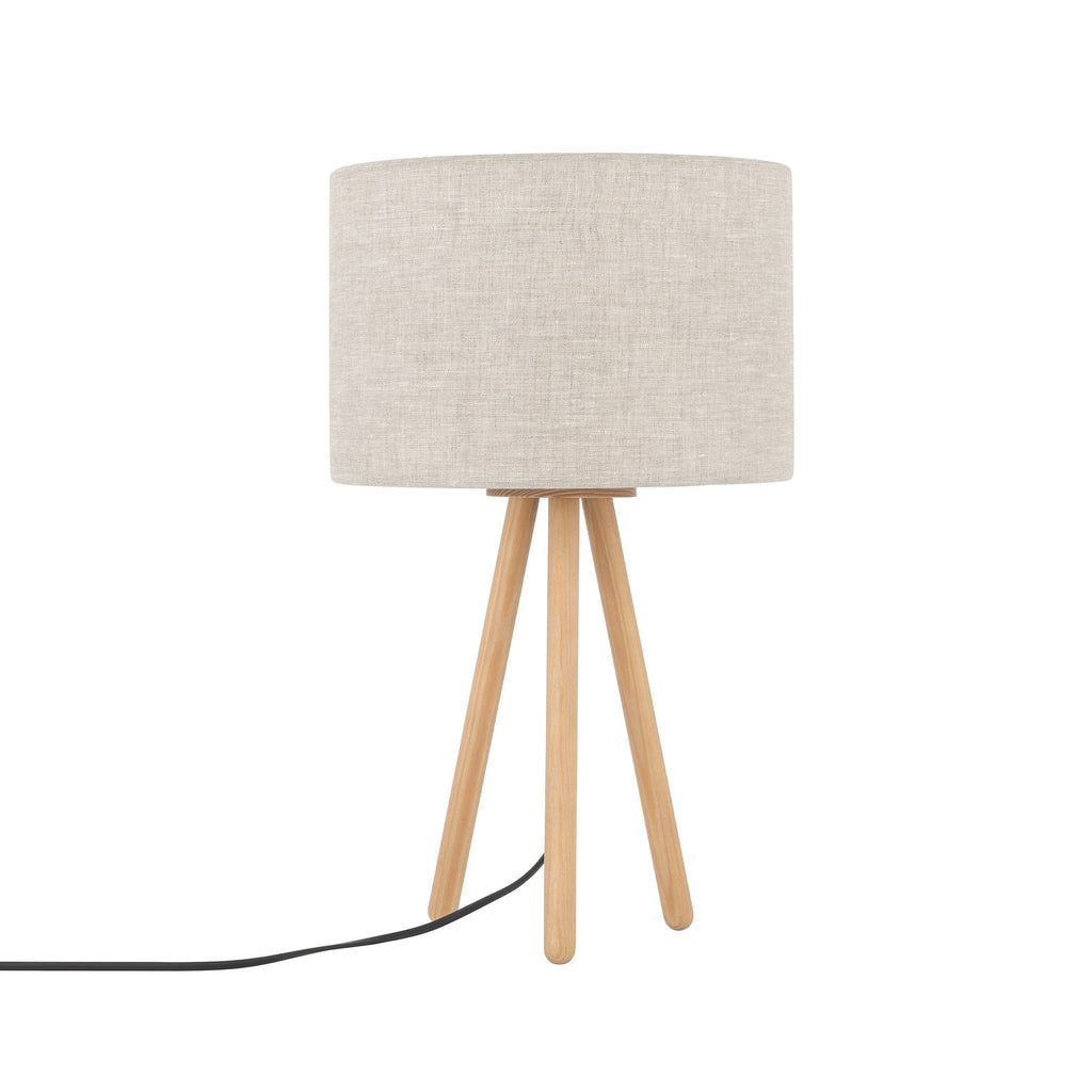 TOKYO Natural Linen & Wood Tripod Table Lamp for Bedroom & Nightstand