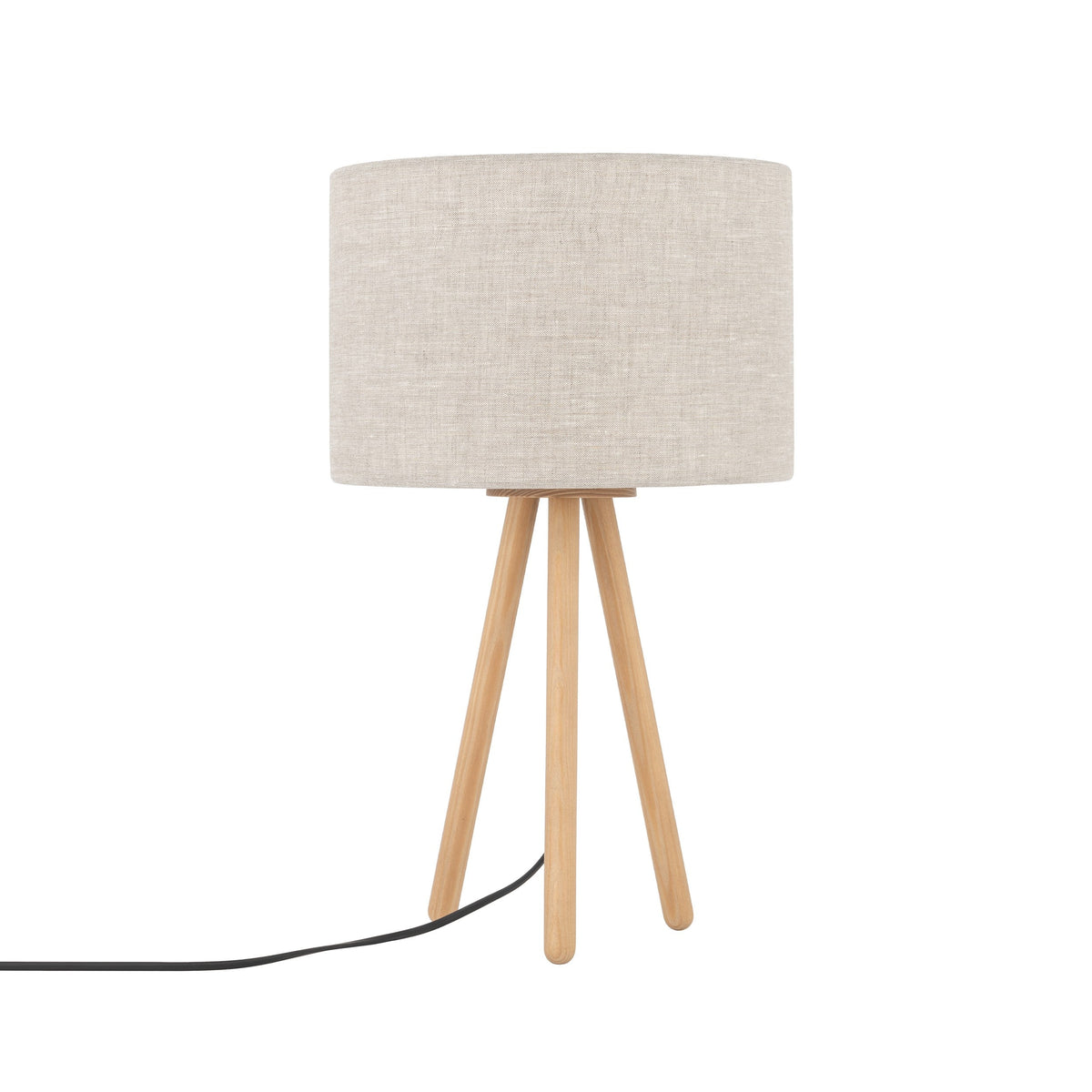 TOKYO Natural Linen & Wood Tripod Table Lamp for Bedroom & Nightstand