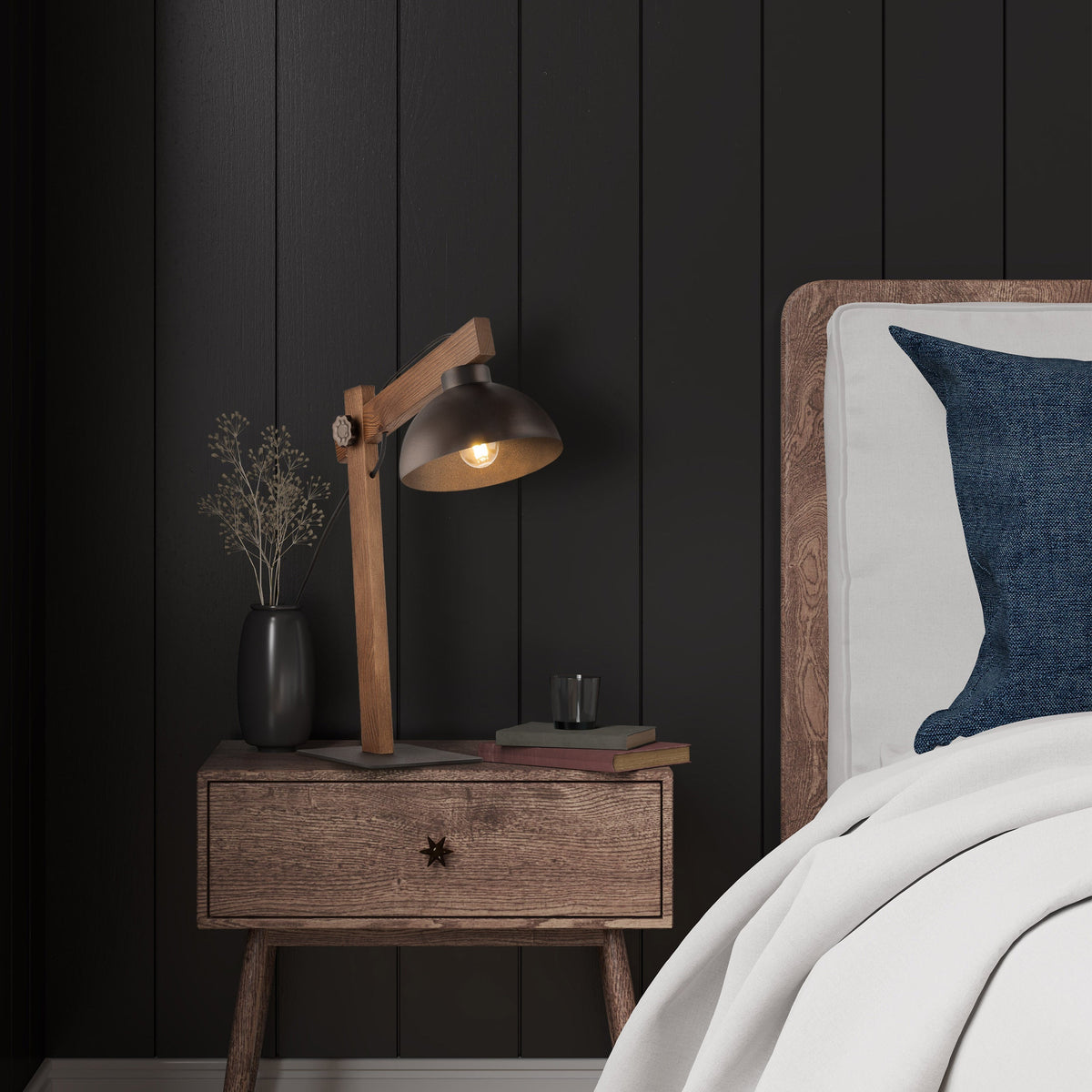 OSLO Brown Scandinavian Table Lamp for Bedroom & Nightstand