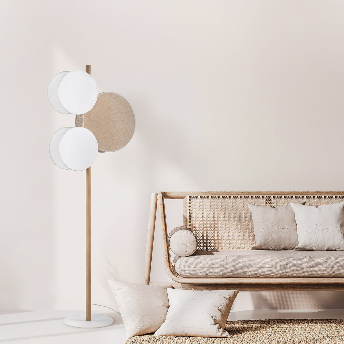 PULSE Pine, Jute & Linen 3-Light Floor Lamp for Living Room, Bedroom & Reading Corner