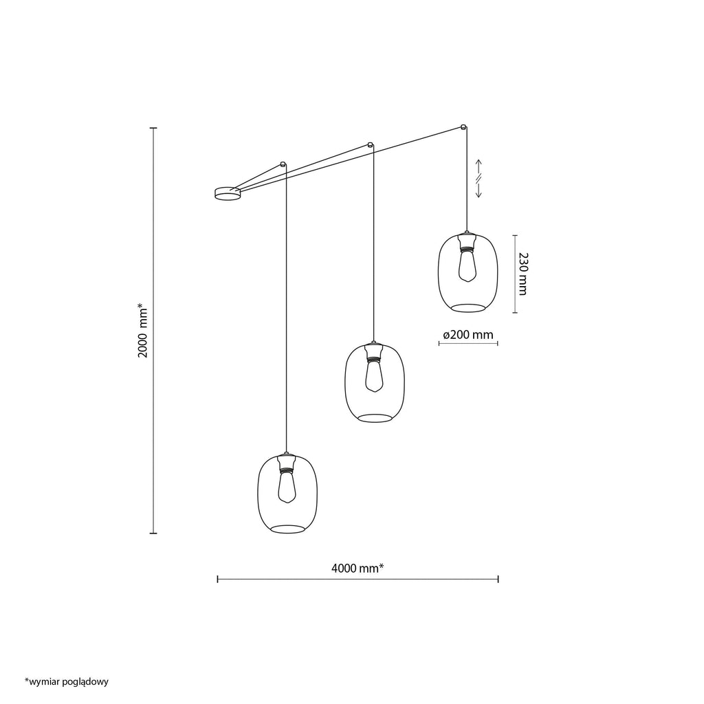 ELIO 3-Light Offset Glass Pendant for Kitchen Island, Dining & Stairwell