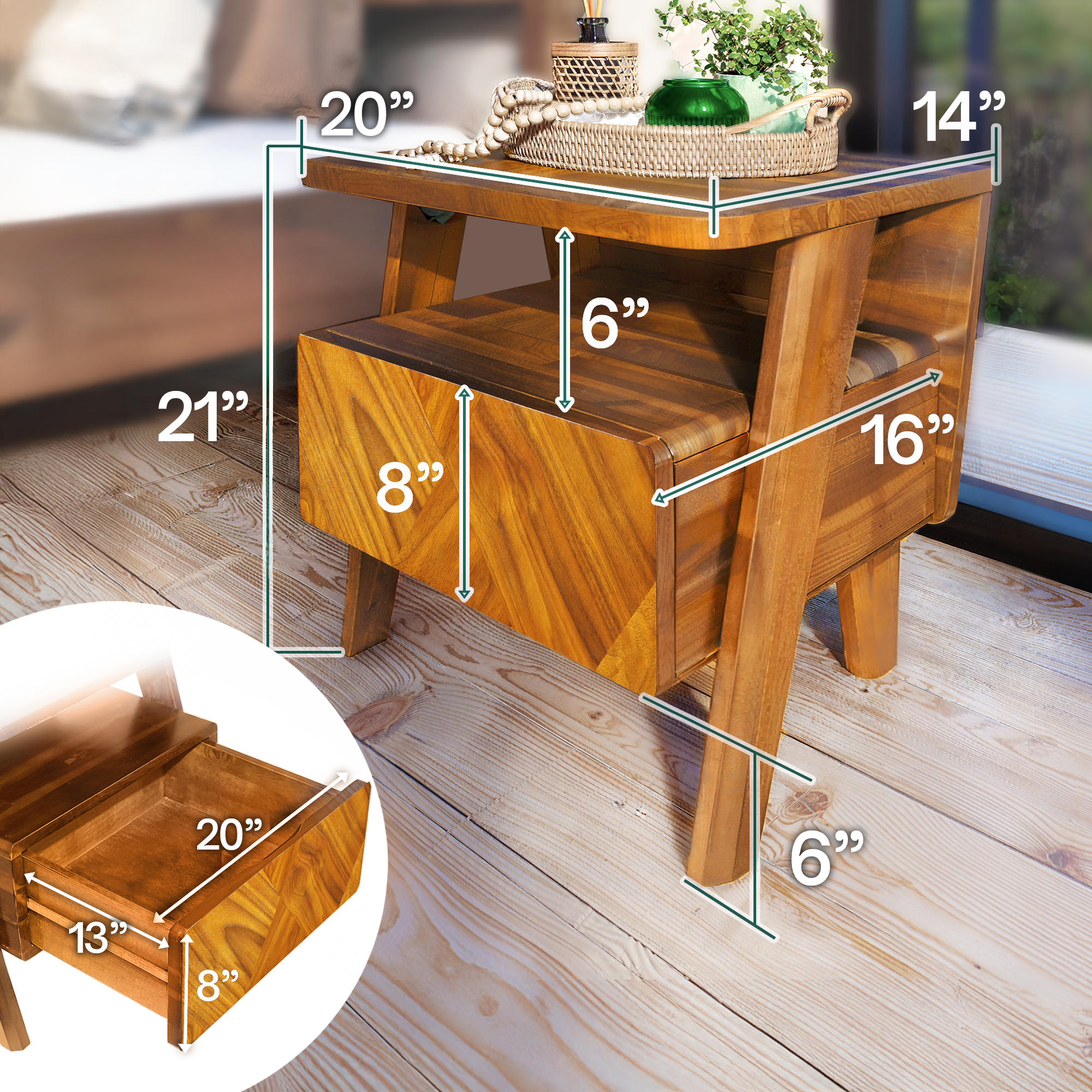 Rum Solid Wood Nightstand
