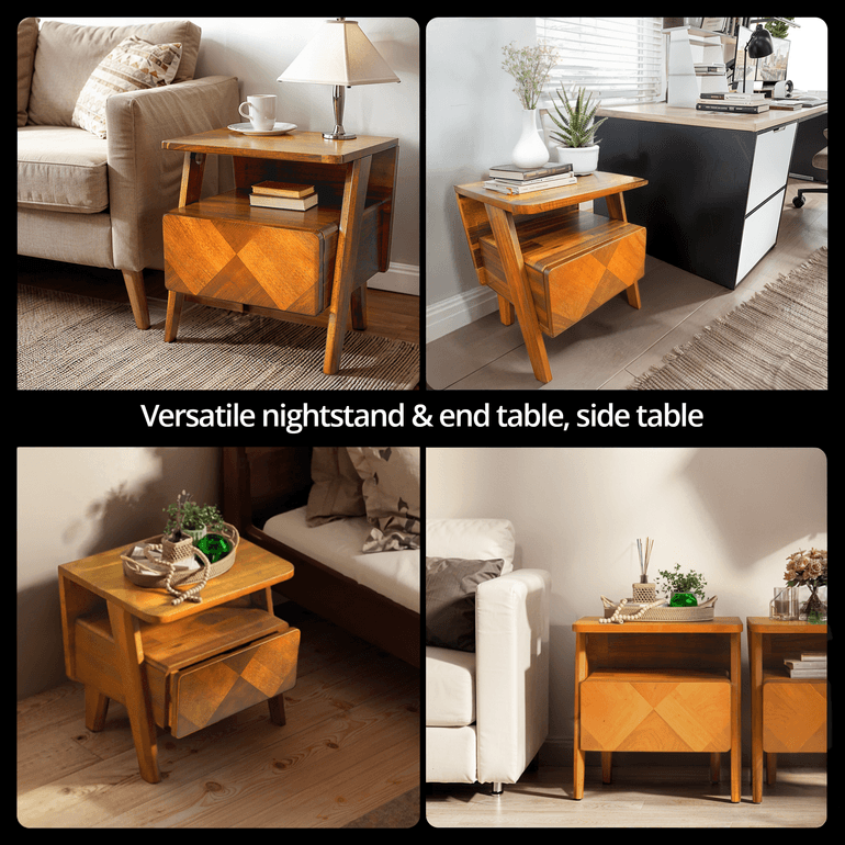 Rum Solid Wood Nightstand