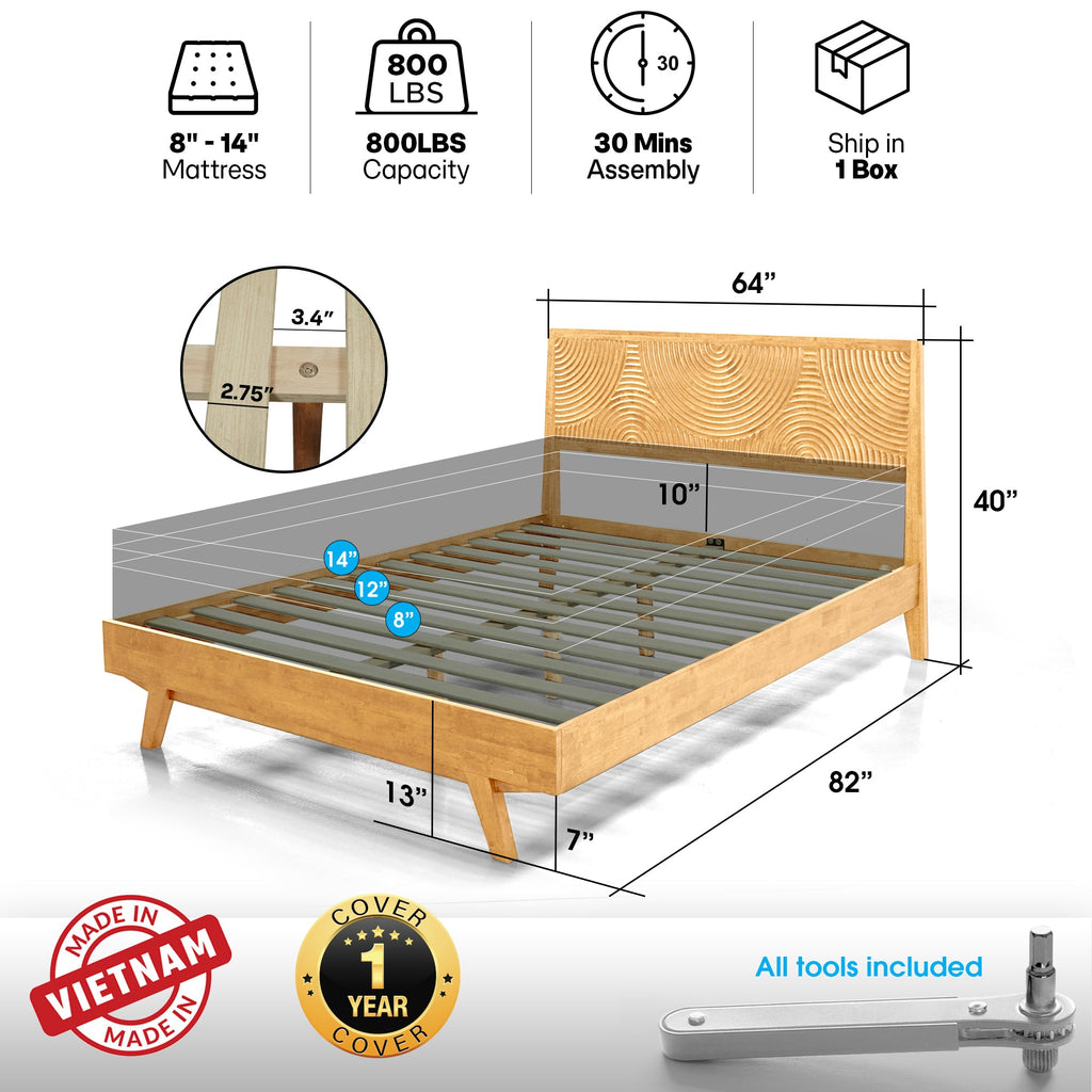 Harmony Solid Wood Platform Bed Frame