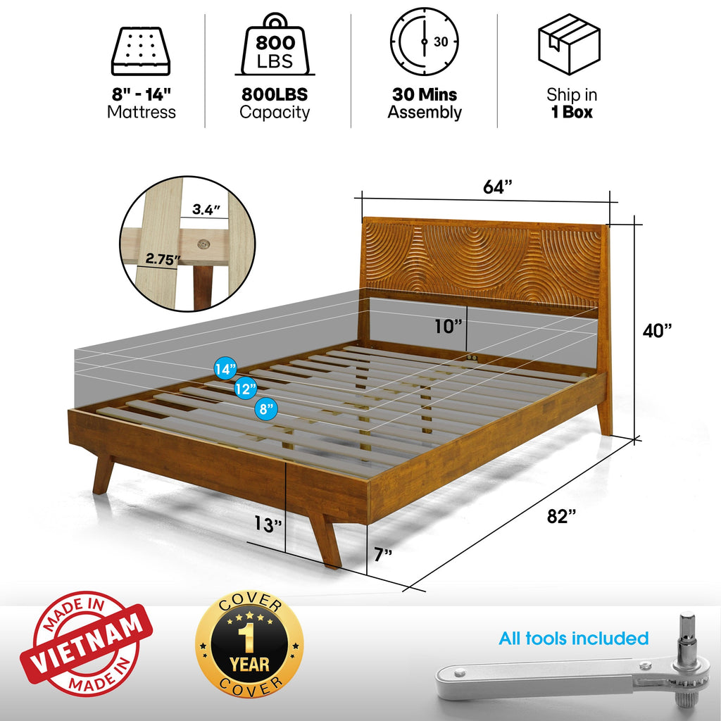 Harmony Solid Wood Platform Bed Frame