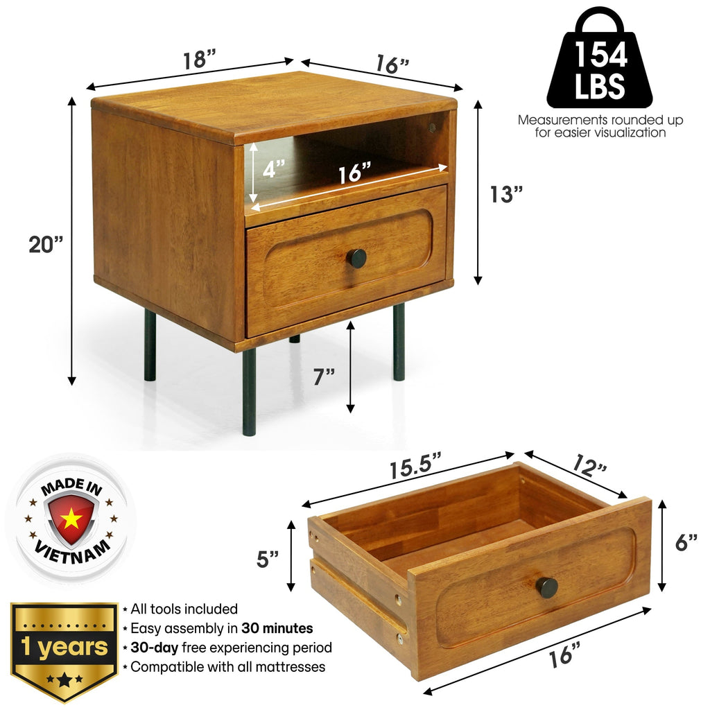 The Steren Single Drawer Solid Wood Nightstand