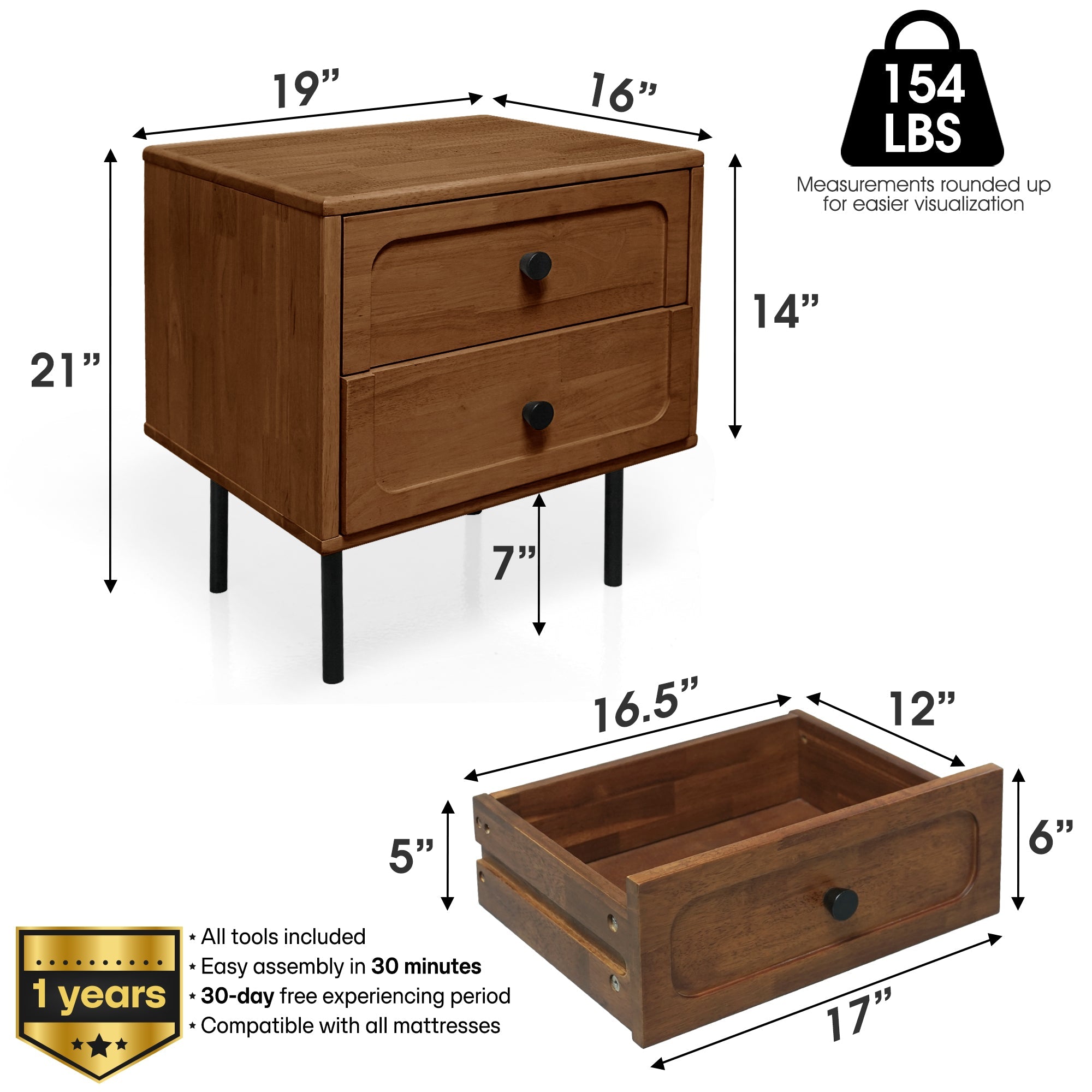 The Steren 2 Drawer Solid Wood Nightstand