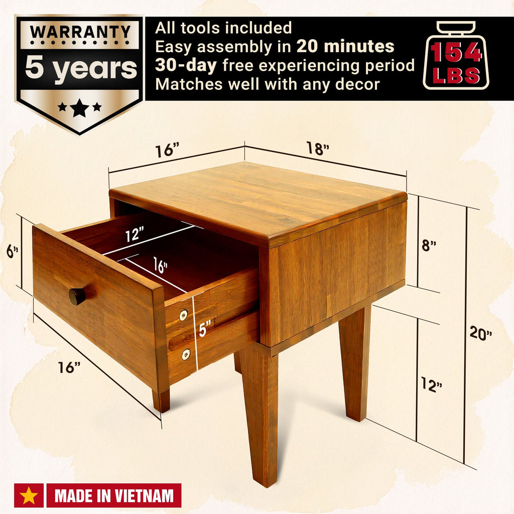 Sofia 1-Drawer Solid Wood Nightstand