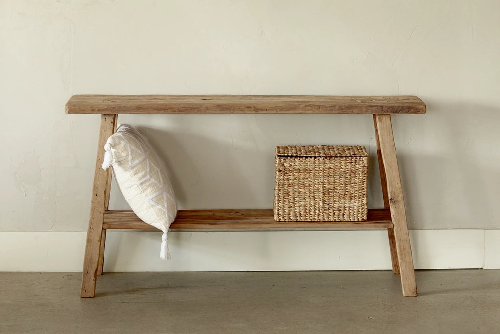 Artisan console in recycled teak with shelf