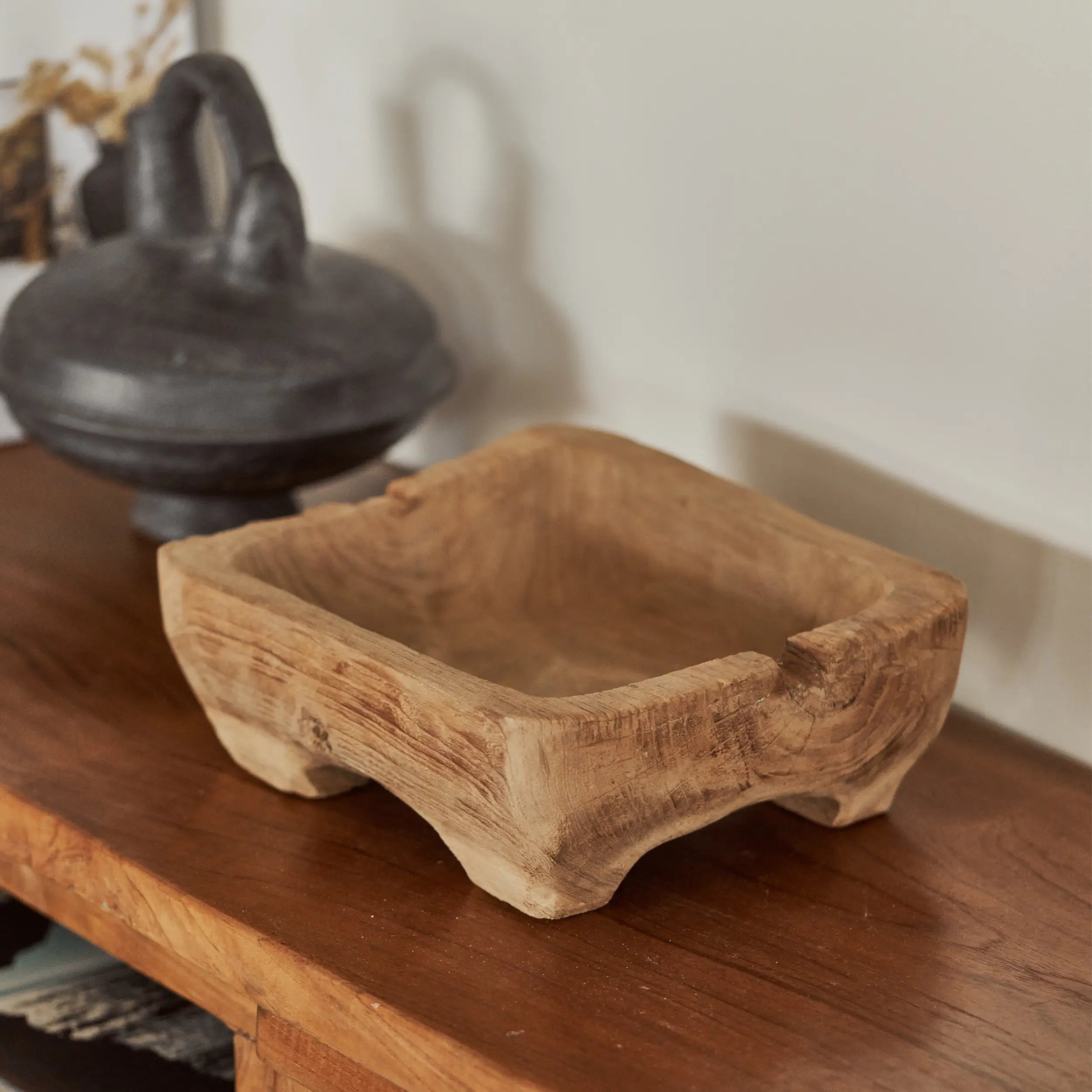 Square bowl in recycled teak