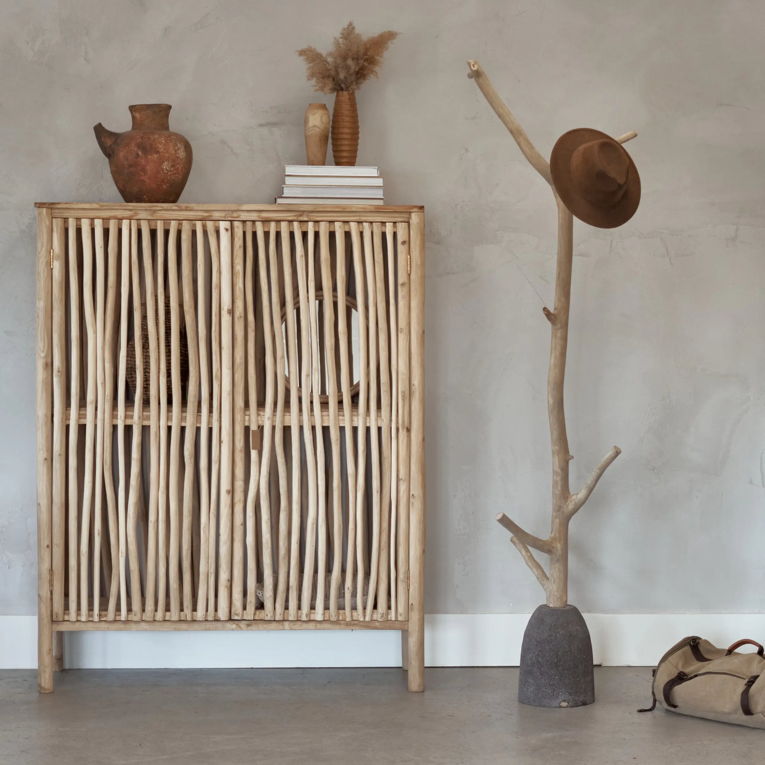 Tree branch coat hook with volcanic stone base - Robinson Collection