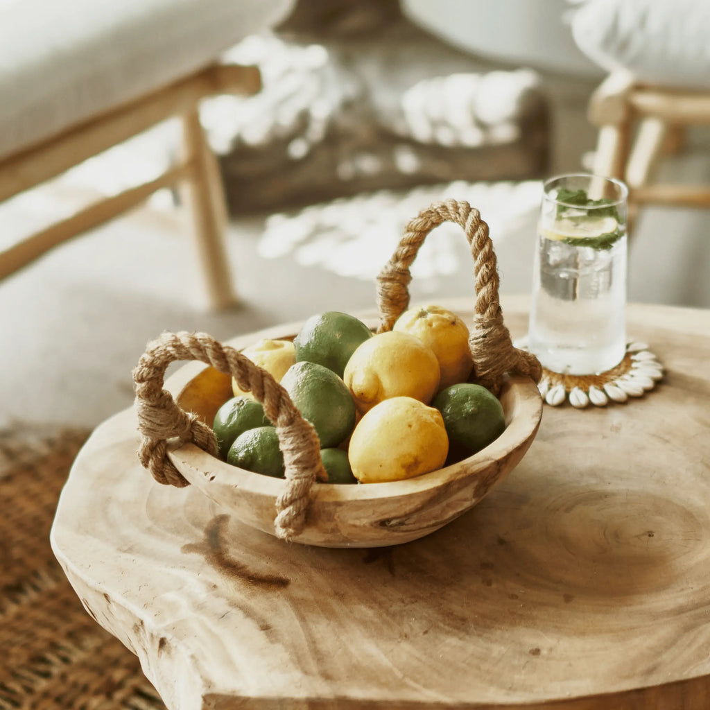 Rustic Teak Bowl and Jute Handles