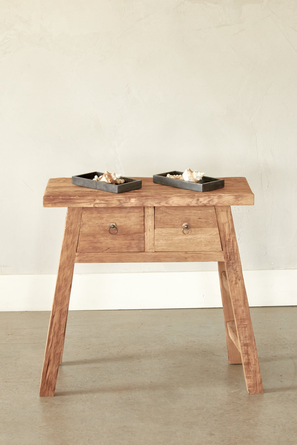 A-frame console in recycled teak - 2 drawers