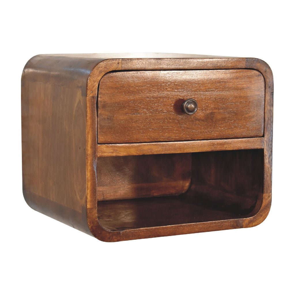 wholesale Mini Curved Chestnut Wall Mounted Bedside with Open Slot for resale