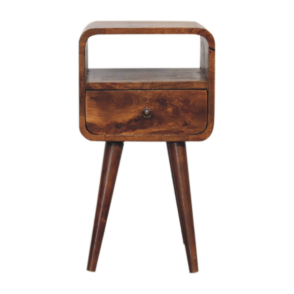 Mini Chestnut Curved Bedside with Open Slot for resale