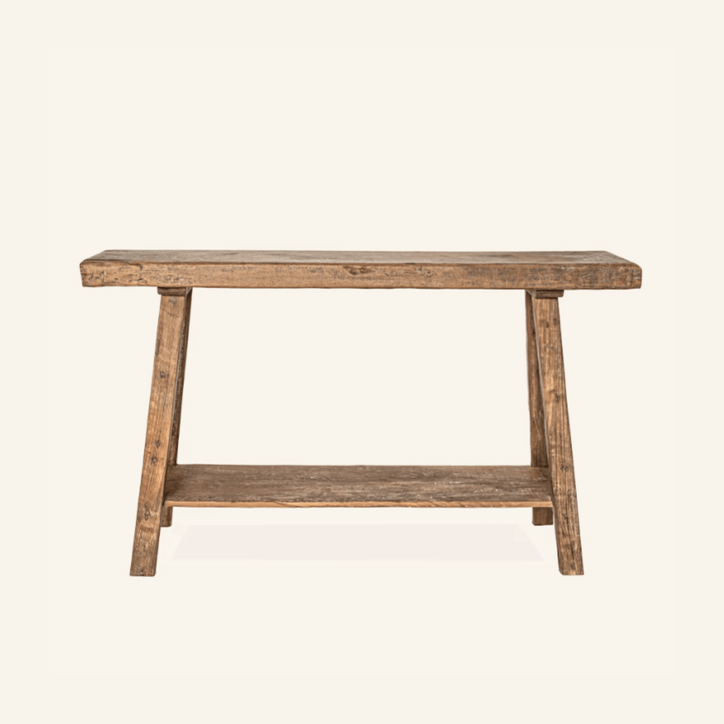 Artisan console in recycled teak with shelf